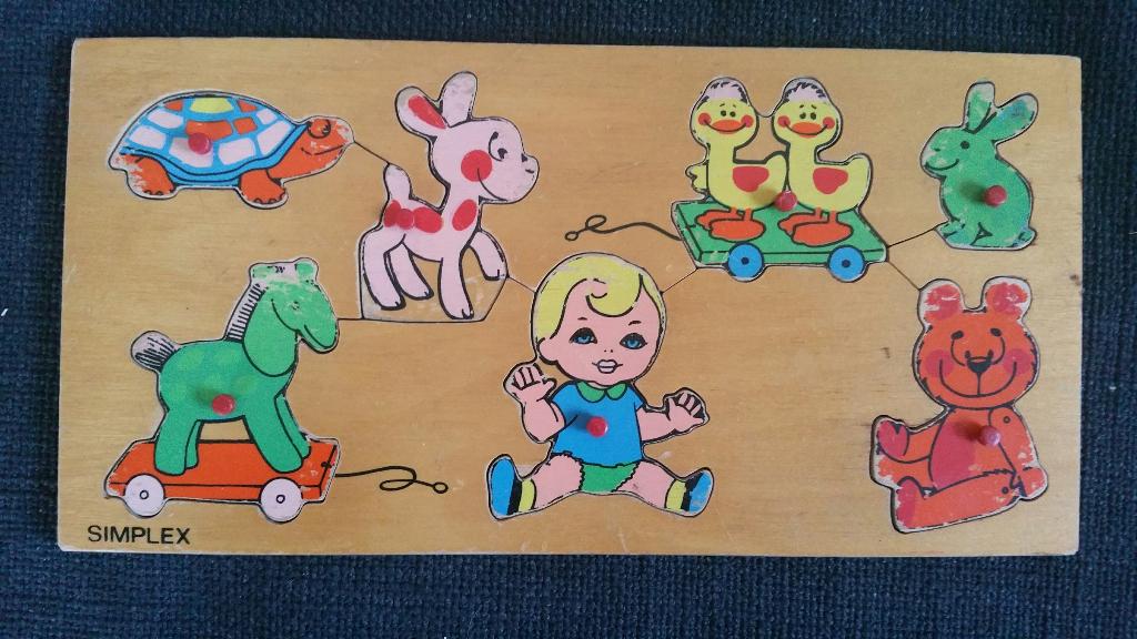 Houten knopjespuzzel van Simplex - jaren 50/60 - IGST, Ophalen of Verzenden, Minder dan 10 stukjes, Gebruikt, Van hout