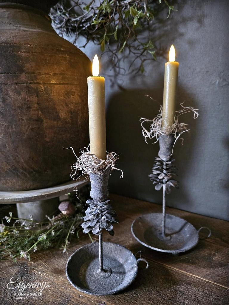 Kandelaar Antique Grey | 2 Maten, Verzenden, Nieuw, Nvt, Metaal