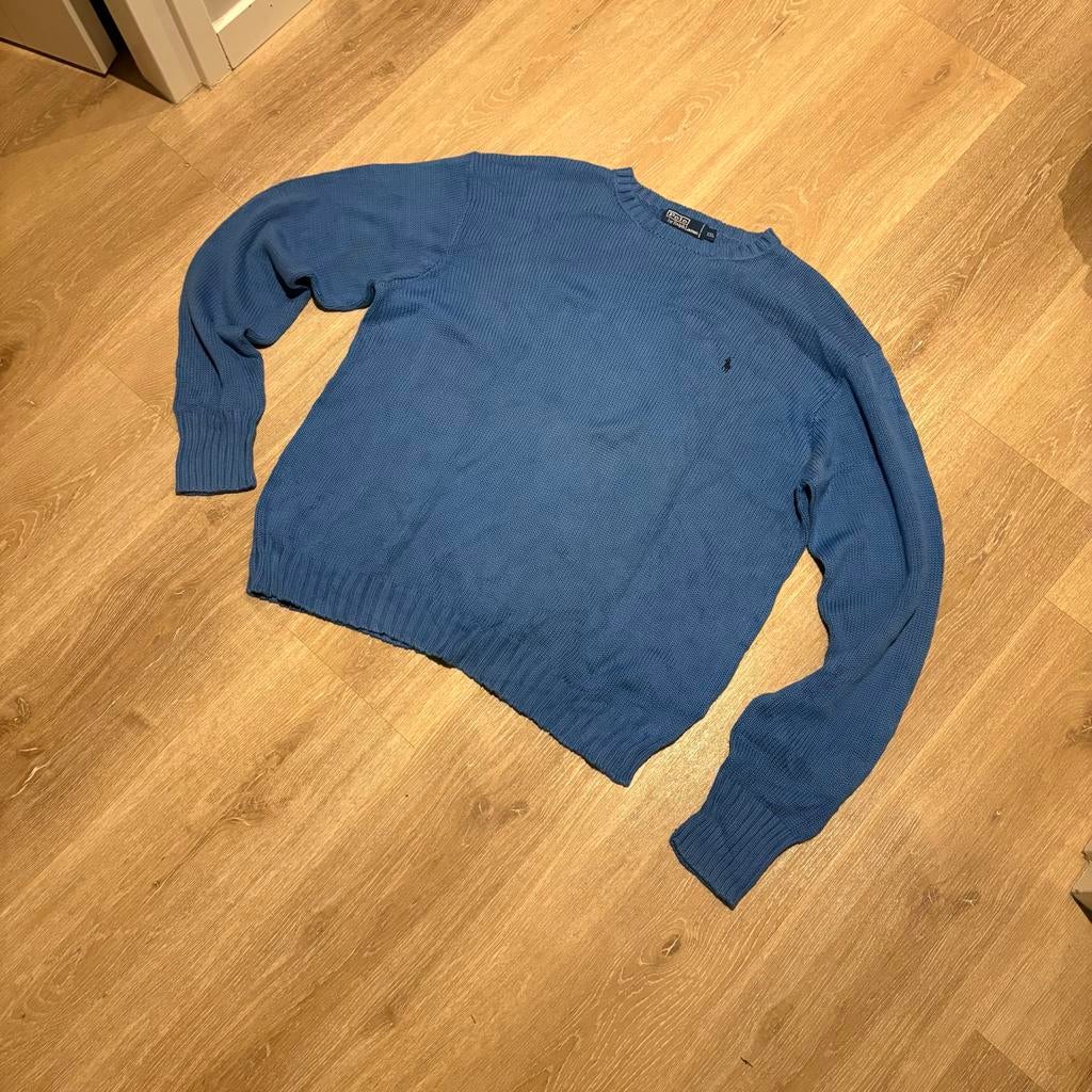 Blauwe Ralph Lauren trui met kleine vlekjes, Ophalen of Verzenden, Gedragen, Overige maten, Blauw