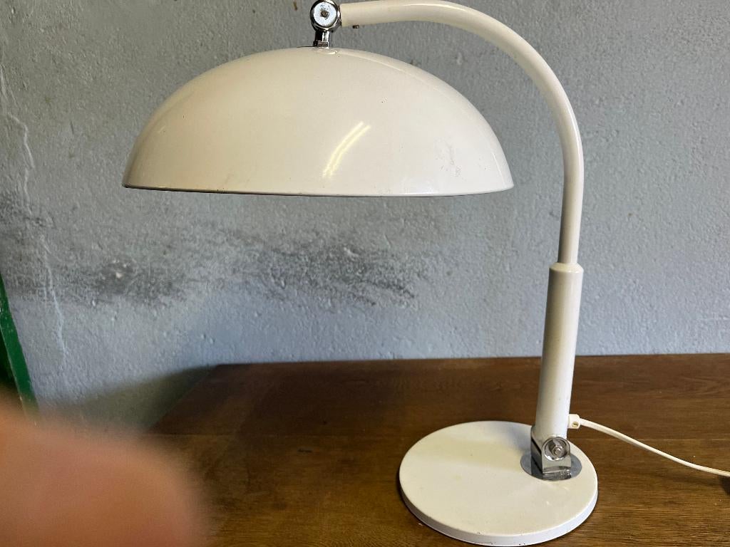 Vintage Hala 144 Bureau Lamp Tafel Lamp Desk lamp Wit Chroom, Ophalen, Gebruikt, Designlamp door H. Busquet, Metaal
