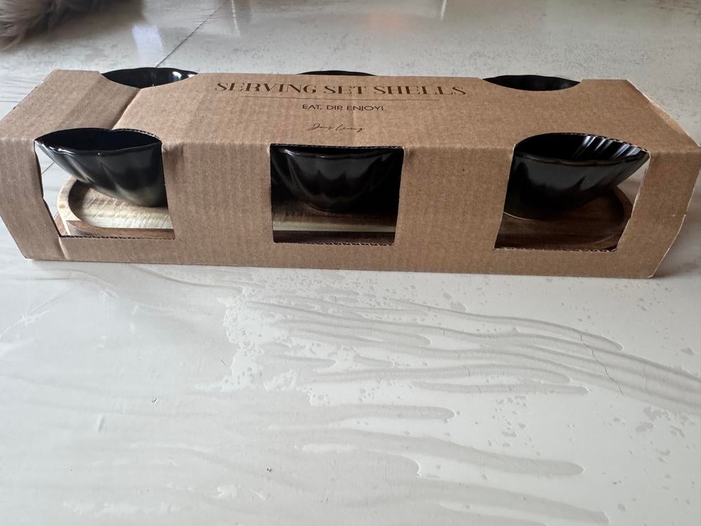 Nieuw Serving Set Shells - 3zwarte schaaltjes met houten on, Dieren en Toebehoren, Ophalen of Verzenden, Nieuw, Overig speelgoed