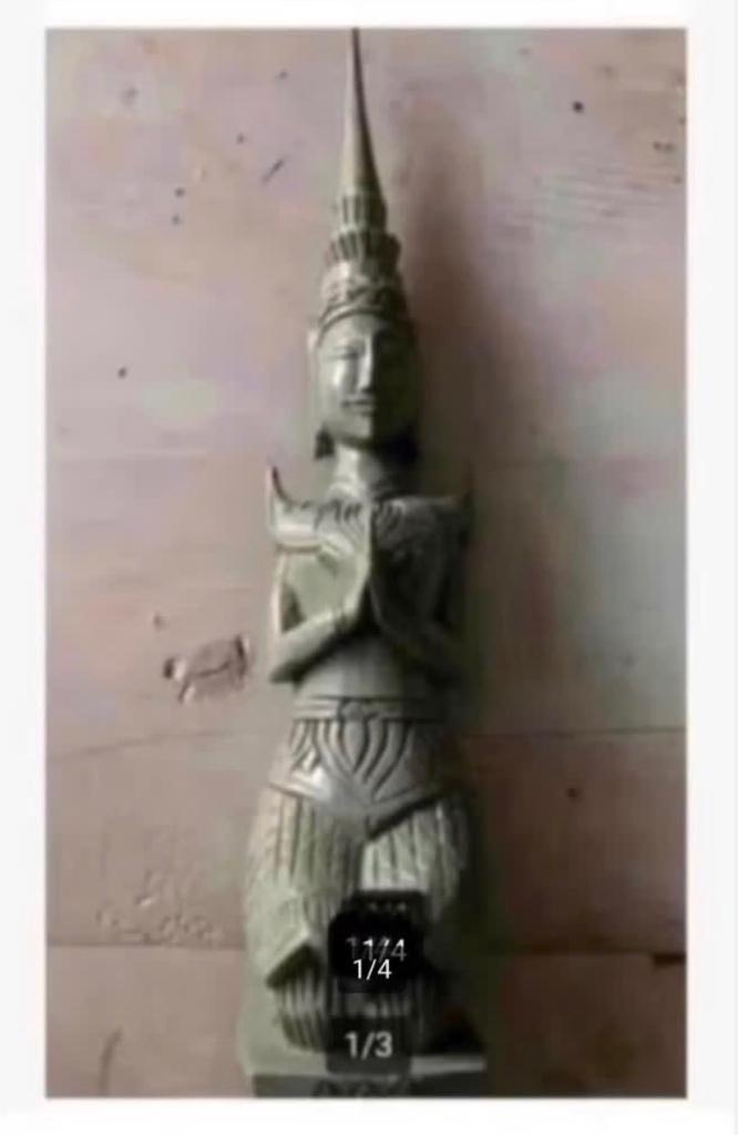 Mooi lang beeld tempelwachter hout 44 cm religieus, Ophalen of Verzenden