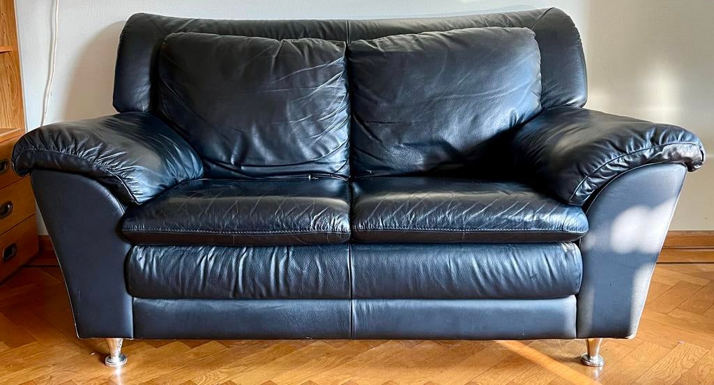 Bank zwart, Ophalen, 100 tot 125 cm, Zo goed als nieuw, Leer