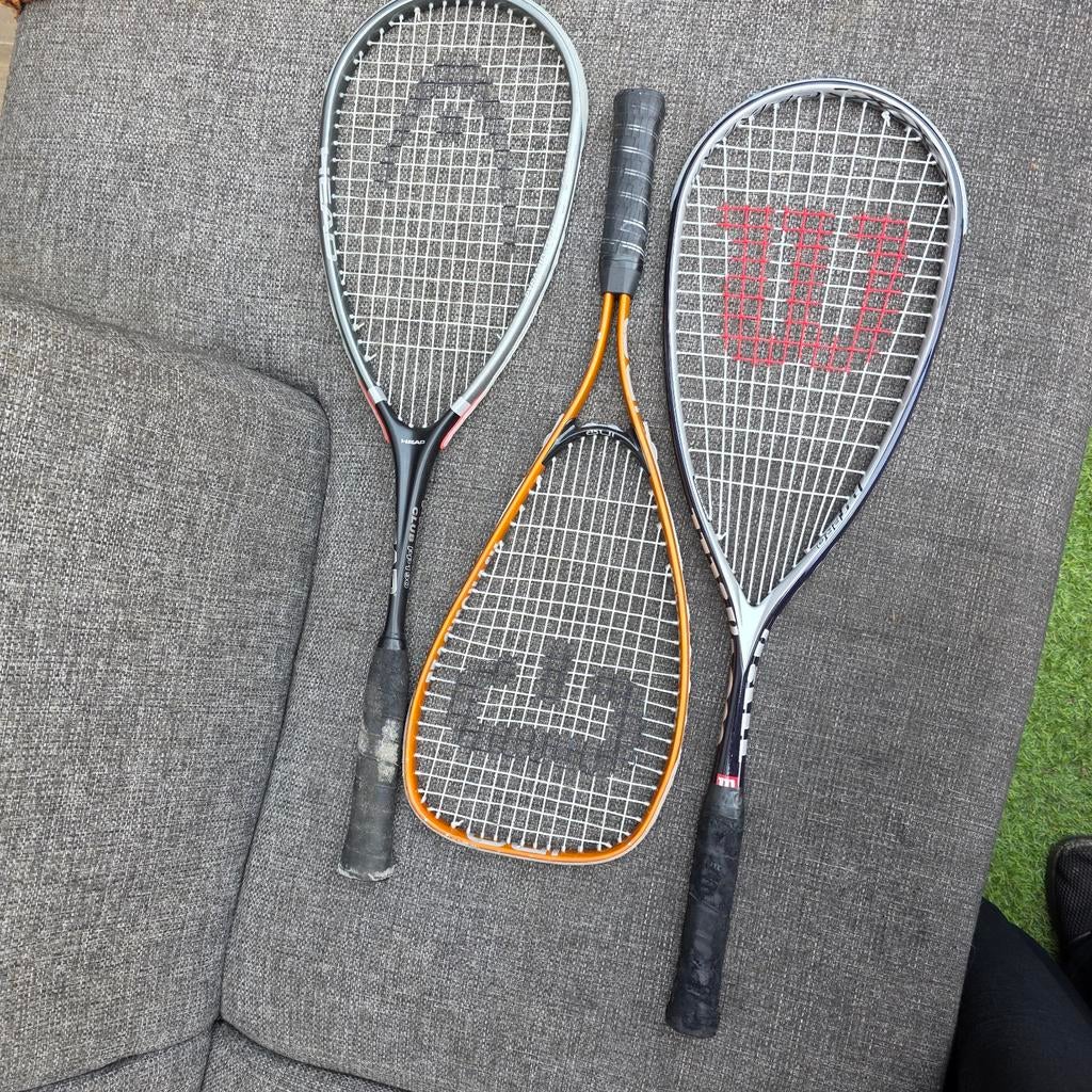 3 Squash rackets: Head, Wilson en Dunlop, Sport en Fitness, Squash, Ophalen, Gebruikt