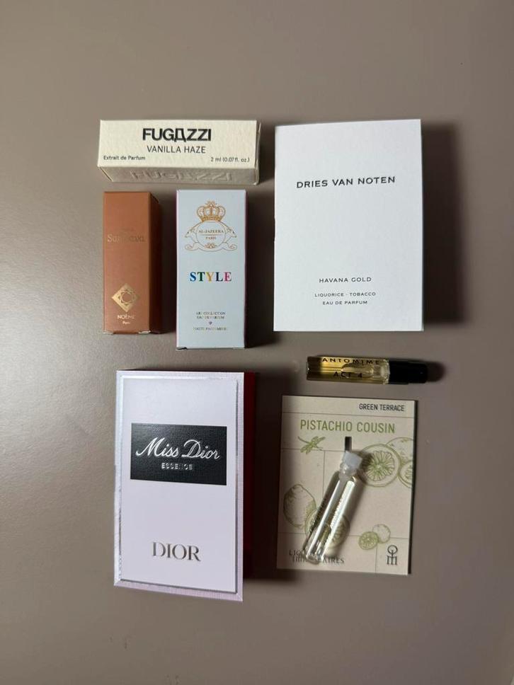 Sample set, Fugazzi, Dries van Noten, Miss Dior, Noeme Paris, Sieraden, Tassen en Uiterlijk, Uiterlijk | Parfum, Nieuw, Ophalen of Verzenden