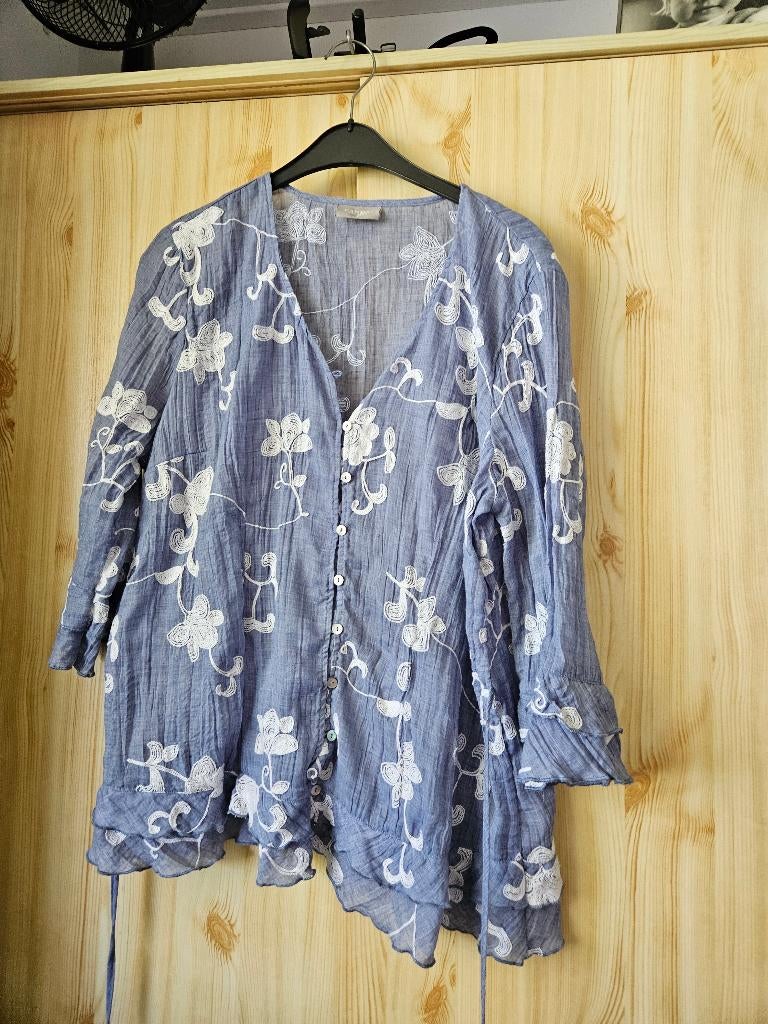 Blouse canda, jeansblauw, wit 44, Maat 42/44 (L), Zo goed als nieuw, C en a, Verzenden