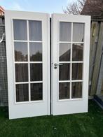 Set van 2 Hardhouten Binnendeuren met Glas, Doe-het-zelf en Verbouw, Deuren en Horren, Ophalen, Gebruikt, Minder dan 80 cm, Binnendeur