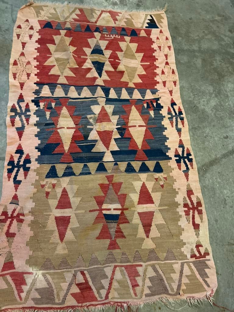Antieke handgeknoopte kelim kleed, Ophalen of Verzenden