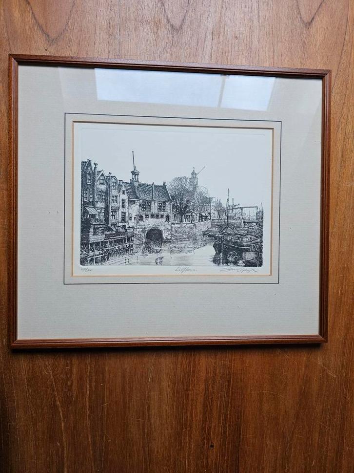 Ets Delfshaven Cornelis Jan van Rijswijk - Gesigneerd, Antiek en Kunst, Kunst | Etsen en Gravures, Ophalen of Verzenden