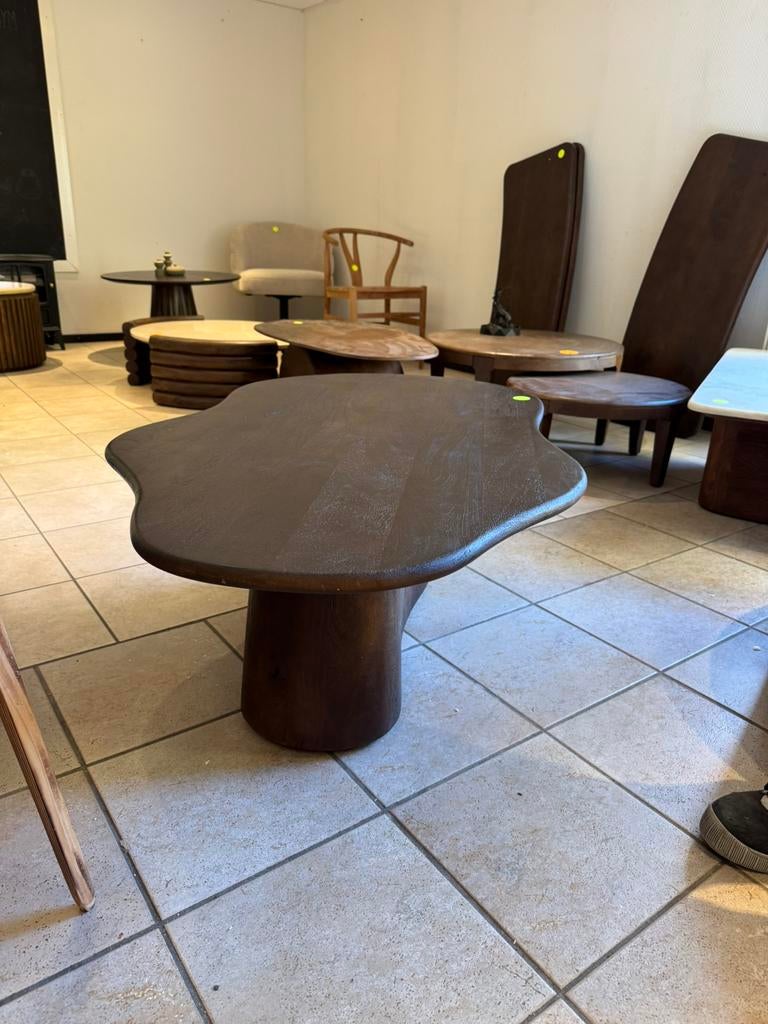 Salontafel Japandi organisch walnoot 120x75x42 cm, Ophalen, 100 tot 150 cm, 50 tot 100 cm, Zo goed als nieuw