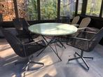 Antieke tuintafel diameter 120 cm - excl. glasplaat, Ophalen, Gebruikt, Overige materialen, 4 zitplaatsen