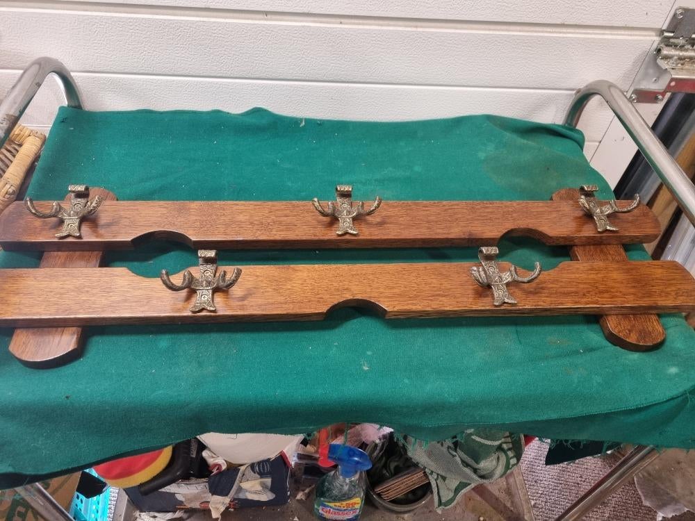 kapstok eikenhout met 5x dubbele haak messing, Ophalen of Verzenden, 'T Olde Gre-j, Info@toldegrej.nl, Endepoelstraat 20f Didam