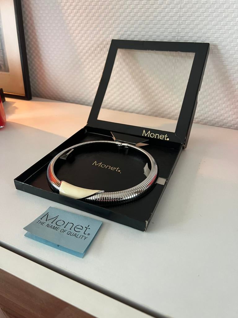 Vintage Monet Omega choker halsketting, Sieraden, Tassen en Uiterlijk, Kettingen, Ophalen of Verzenden, Zo goed als nieuw, Overige materialen