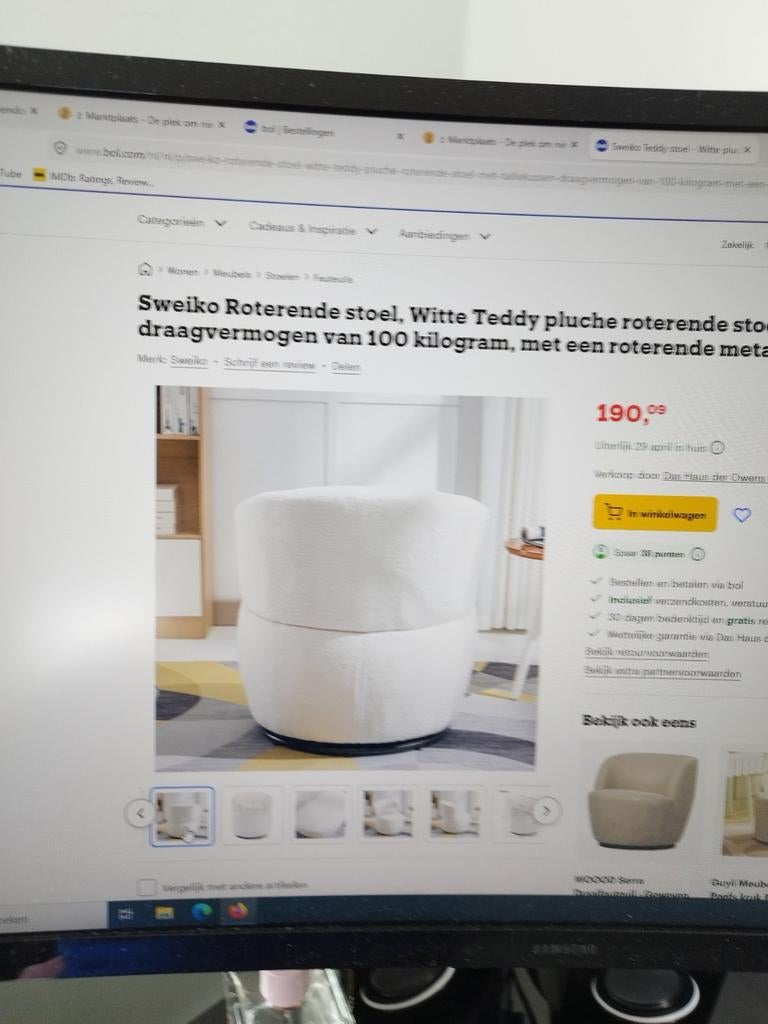 2 nieuwe witte TEDDY draaifauteuils in doos., Ophalen, Minder dan 50 cm, Minder dan 75 cm, Nieuw