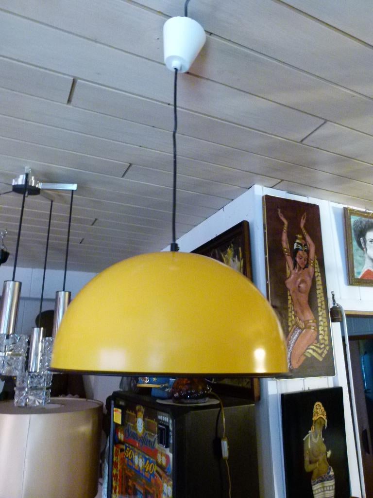 vintage hanglamp 70er jaren alu space age Hemi Zweden, Huis en Inrichting, Lampen | Hanglampen, Ophalen, 50 tot 75 cm, Zo goed als nieuw