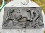 Vintage gietijzeren reliëf plaat. Industrieel. Tingieter., Ophalen, Gebruikt, Vrijstaande haard, Houthaard