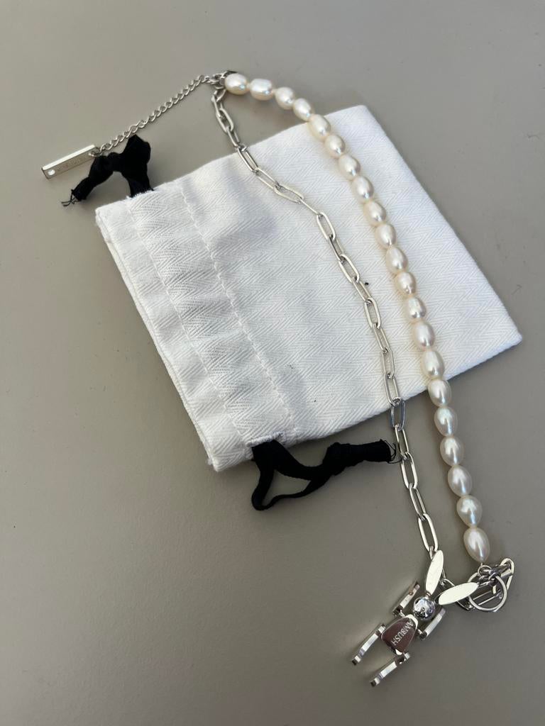 Sterling zilveren halsketting met parels, Ophalen of Verzenden, Zo goed als nieuw, Zilver