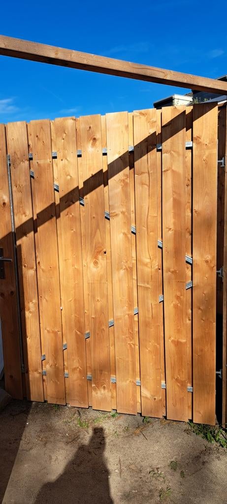 Dubbele Douglas Houten Poort - 3m breed, 2m hoog, Ophalen, Met poort, Zo goed als nieuw, Tuinhek