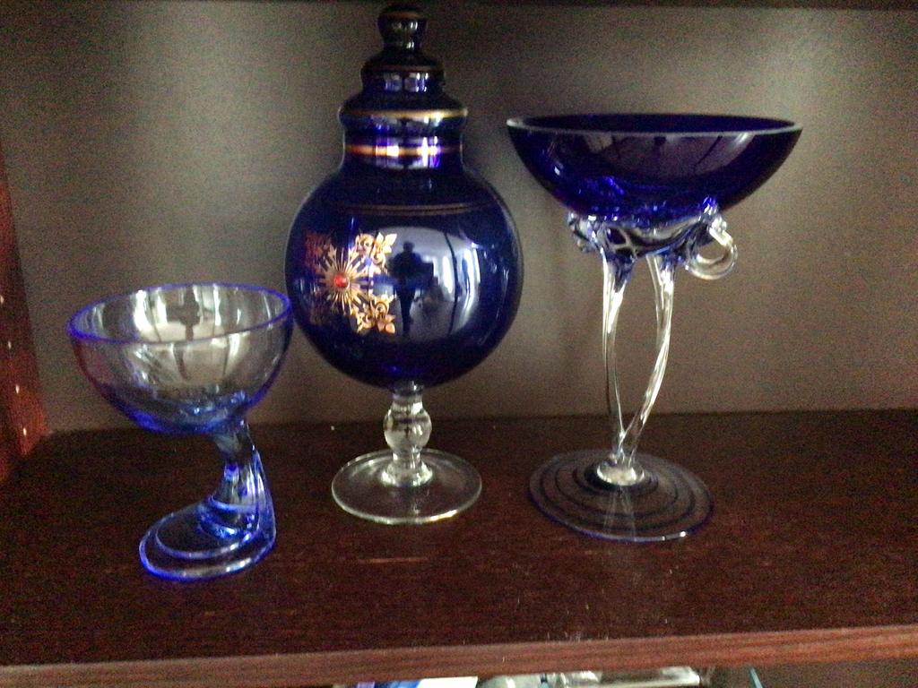 Blauw glazen schalen, Huis en Inrichting, Woonaccessoires | Schalen en Manden, Ophalen, Gebruikt, Glas