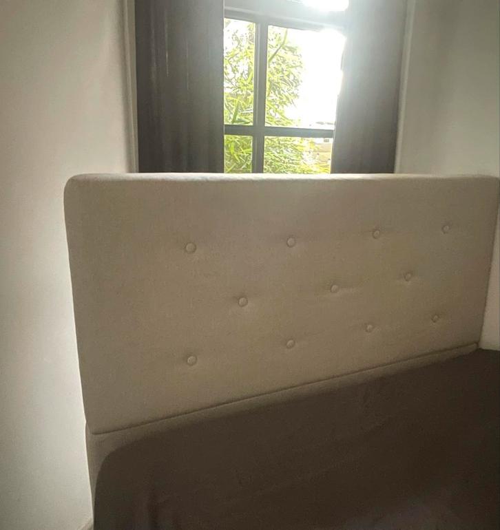 Ikea hoofdbord 160 cm beige, Huis en Inrichting, Slaapkamer | Bedden, Zo goed als nieuw, Tweepersoons, 160 cm, Stof, Beige, Ophalen