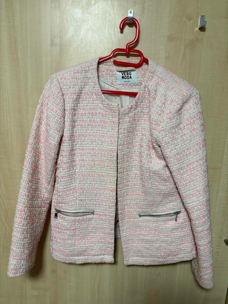 Vero Moda Roze tweed jasje Maat L, Ophalen of Verzenden, Zo goed als nieuw, Maat 42/44 (L), Roze