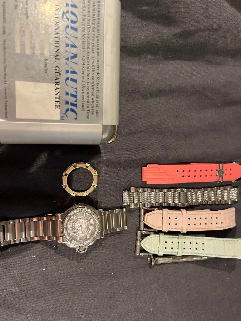 Aquanautic horloge met verwisselbare bandjes en bezel, Staal, Polshorloge, Zo goed als nieuw, Met strass