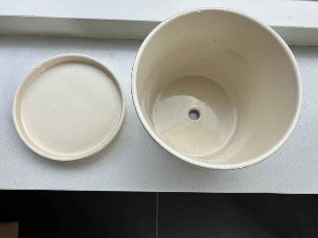bloempot met schotel Sostrene Grene creme wit, Rond, Ophalen of Verzenden, Zo goed als nieuw, Balkon