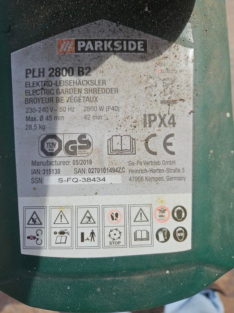 Parkside PLH 2800 B2 elektrische hakselaar, Tuin en Terras, Hakselaars, Ophalen of Verzenden