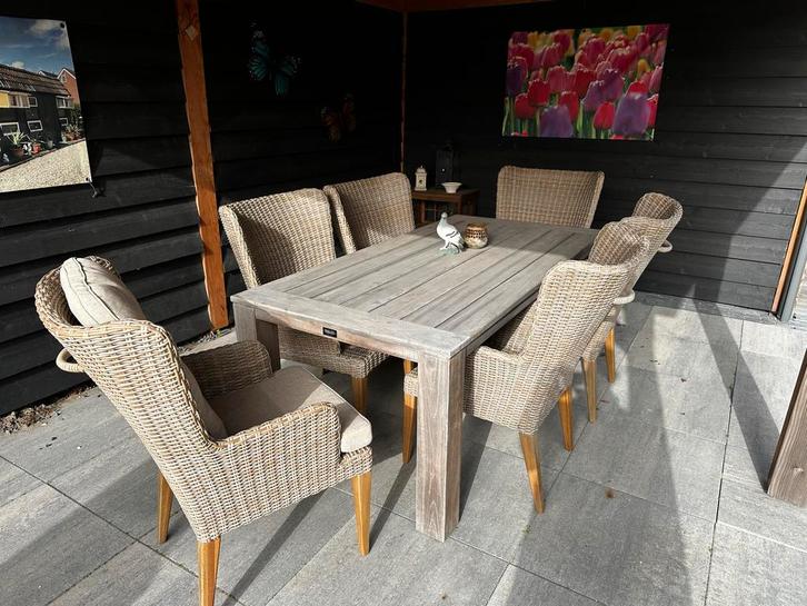 Rough Tuinset, Tuin en Terras, Tuinsets en Loungesets, Gebruikt, Tuinset, Wicker, 6 zitplaatsen, Eettafel, Ophalen