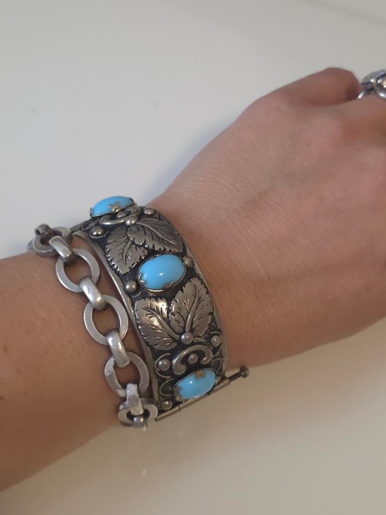Armband blauwe stenen, Sieraden, Tassen en Uiterlijk, Antieke sieraden, Ophalen of Verzenden, Zilver, Armband