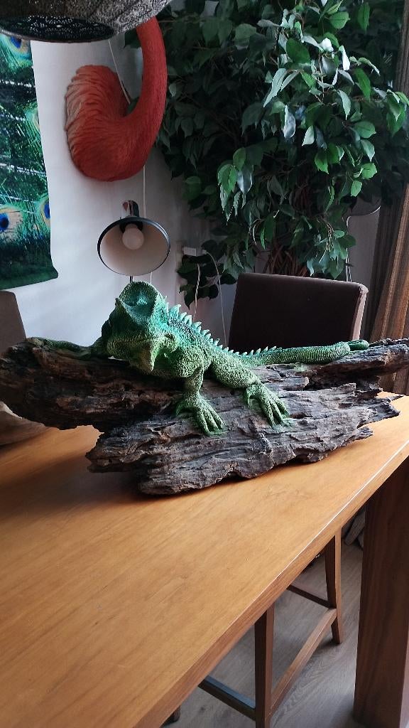 Mega replica Jezus Hagedis op grote boomstam made in Mexico, Verzamelen, Ophalen of Verzenden, Zo goed als nieuw, Beeldje of Figuurtje