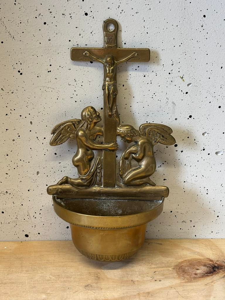 Koperen messing wijwaterbakje, Antiek en Kunst, Antiek | Religie, Ophalen of Verzenden