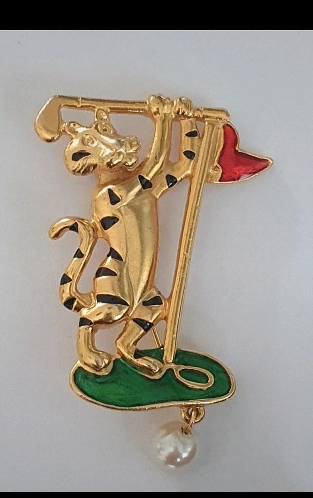 Vintage Danecraft broche tiger golf, Ophalen of Verzenden, Overige materialen
