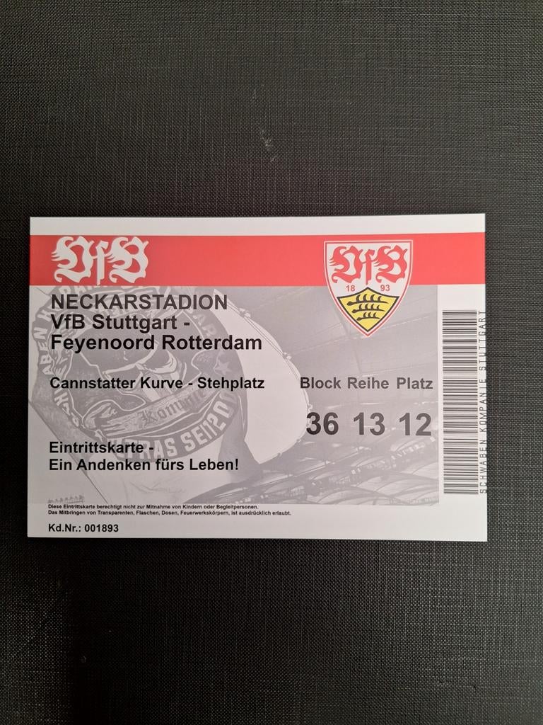 FanTicket VfB Stuttgart - Feyenoord ., Verzamelen, Sportartikelen en Voetbal, Verzenden, Nieuw, Feyenoord, Poster, Plaatje of Sticker