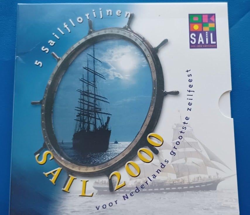 Muntset 5 sailflorijnen Sail 2000 Amsterdam UNC, Postzegels en Munten, Penningen en Medailles, Verzenden, Overige materialen, Nederland