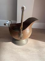 Antieke koperen kolenkit met porseleinen handgrepen, Ophalen, Koper