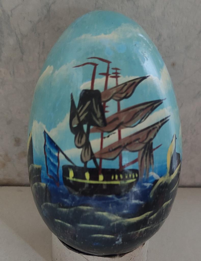 groot beschilderd houten PAASEI oud ZEILSCHIP Driemaster, Ophalen of Verzenden, Zo goed als nieuw
