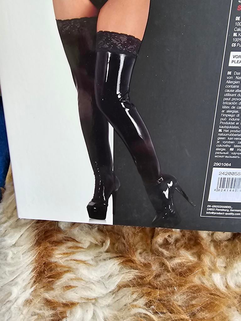 Latex kousen met kant small, Maat 36/38 (S), Zwart, Nieuw, Ophalen of Verzenden