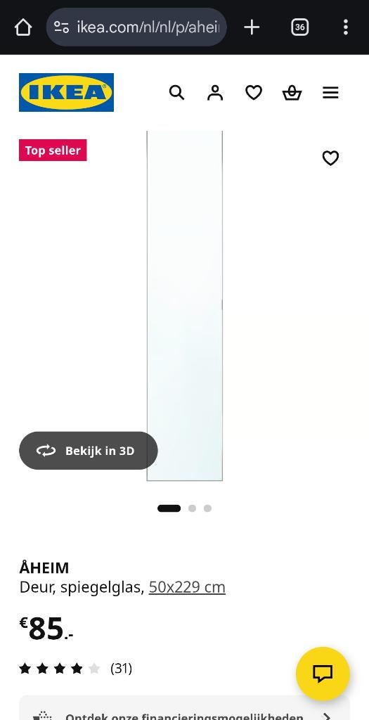 Aheim spiegeldeur paxkast, Ophalen, Gebruikt, 200 cm of meer, 50 tot 100 cm