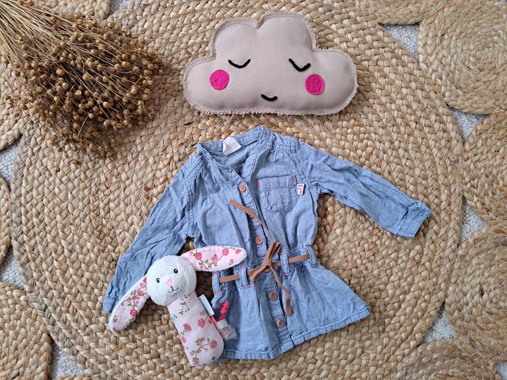 Blauw geruit jurkje/tuniekje maat 62, Kinderen en Baby's, Babykleding | Maat 62, Ophalen of Verzenden, Zo goed als nieuw, Meisje