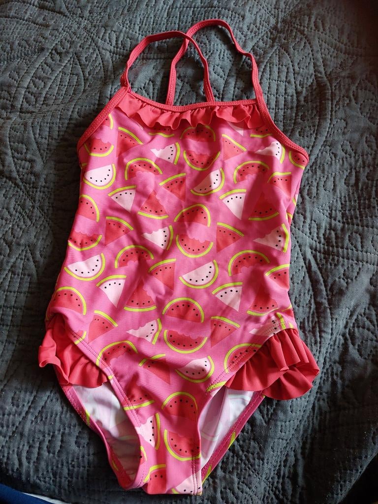 Badpak roze met watermeloenen maat 122/128, Kinderen en Baby's, Kinderkleding | Kinder-zwemkleding, Ophalen, Meisje, Badpak, Maat 128