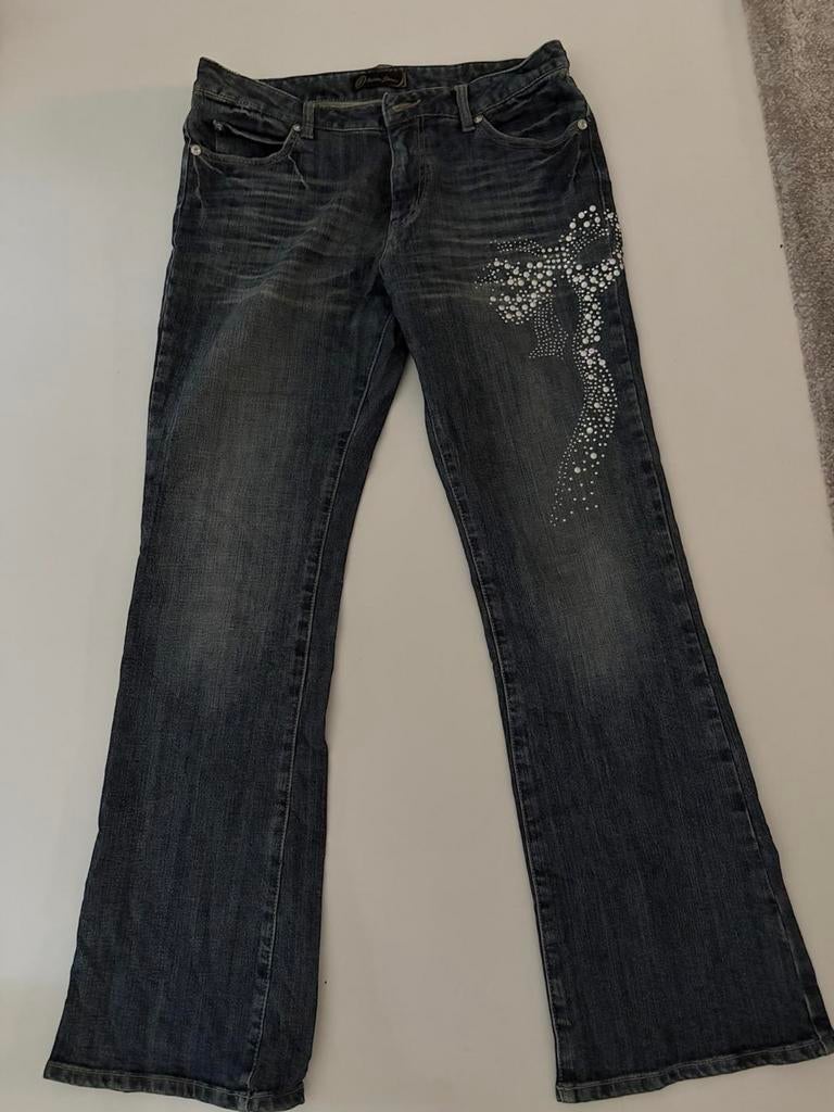 Y2K bootcut jeans met een strass-steenpatroon, Kleding | Heren, Spijkerbroeken en Jeans, Ophalen of Verzenden, Zo goed als nieuw