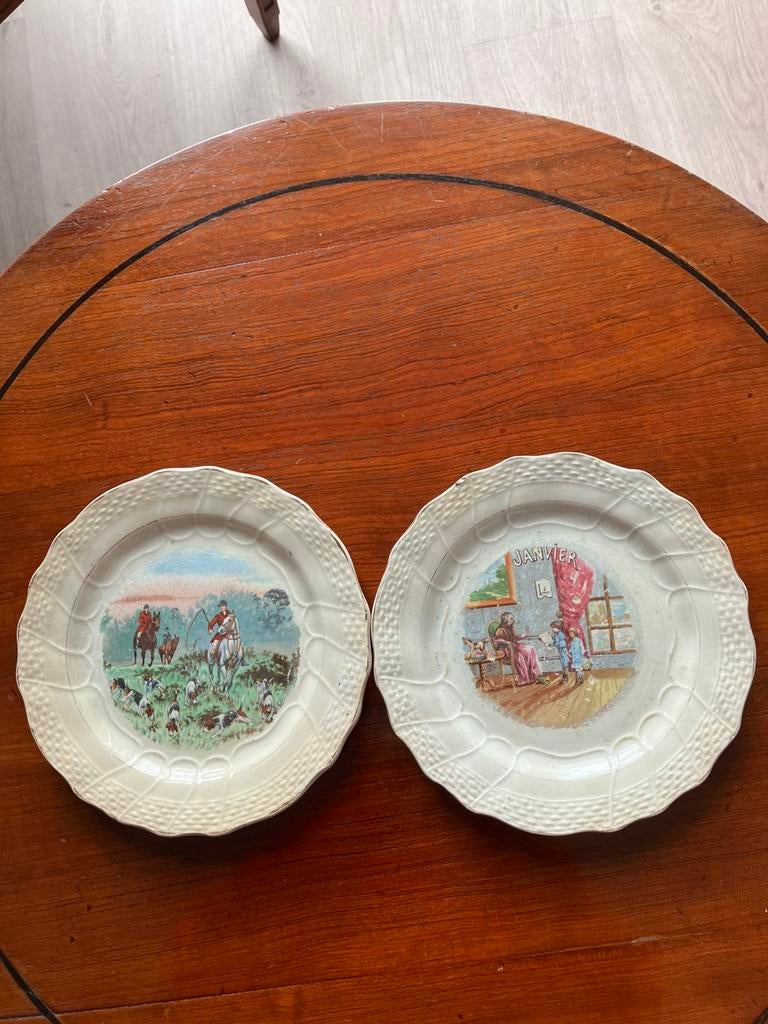 2 antieke bordjes Hamage & Moulin des Loups, Antiek en Kunst, Antiek | Servies los, Ophalen of Verzenden