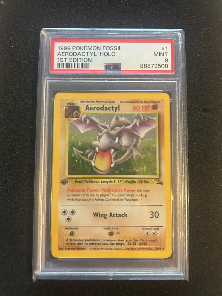 1/62 fossil aerodactyl 1st psa 9, Ophalen of Verzenden, Zo goed als nieuw, Foil