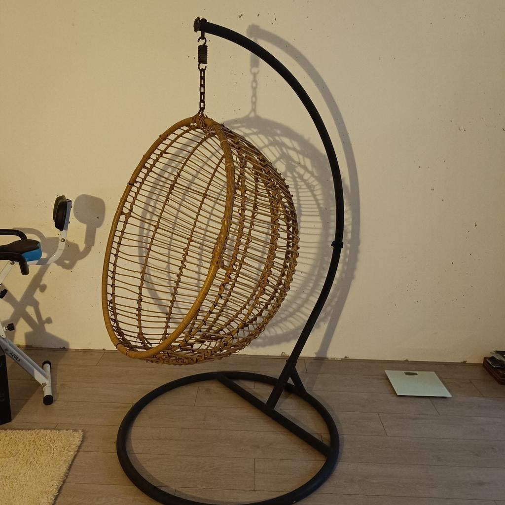 Hangstoel cocoon XL met standaard - naturel 105x186 cm, Tuin en Terras, Tuinbanken, Ophalen, Gebruikt, Rotan