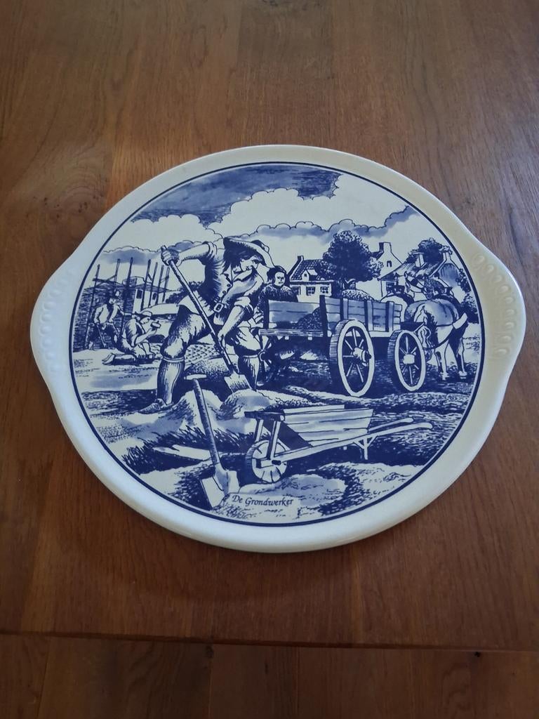 Delfblauwe vla schotel 34.5 cm doorsnede., Ophalen
