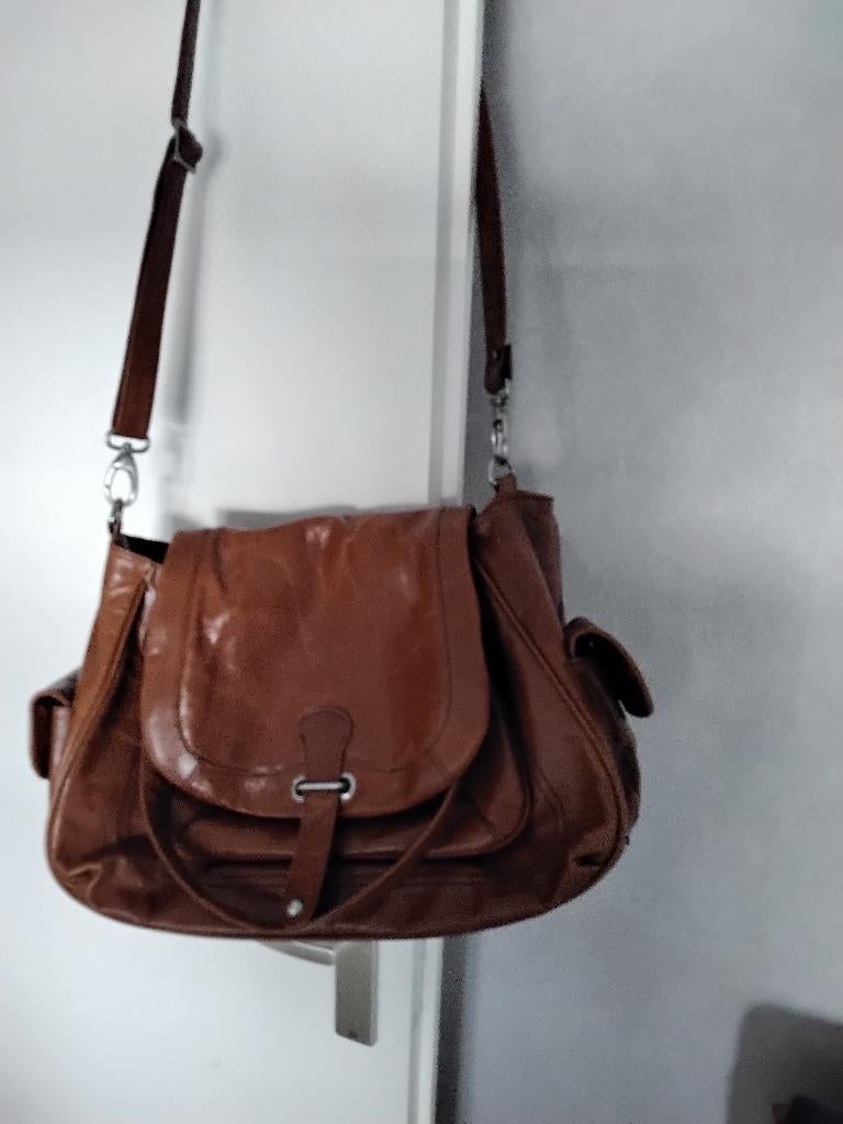 Cognac leren schoudertas/crossbodytas, Ophalen of Verzenden, Zo goed als nieuw, Bruin, Overige typen