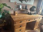 Robuust houten bureau met lades en kastje, Ophalen of Verzenden, Gebruikt, Bureau