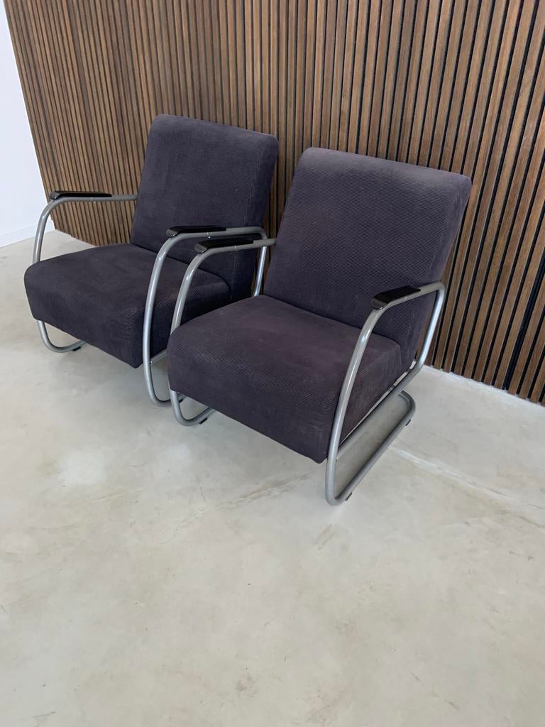 Vintage Fauteuil (zwart rib) met Stalen Frame, Huis en Inrichting, Fauteuils, Ophalen, Gebruikt, 75 tot 100 cm, Metaal