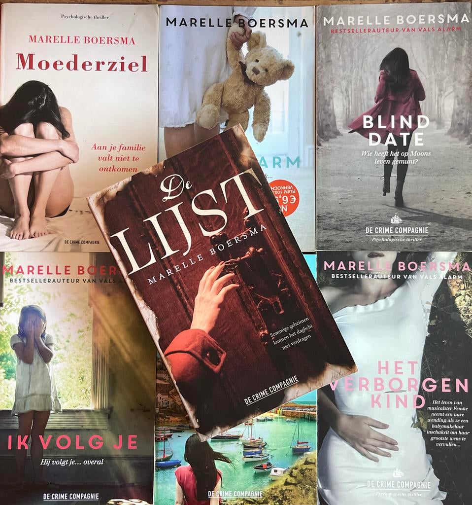 7 thrillers Marelle Boersma,de lijst, moederziel, blind date, Boeken, Ophalen of Verzenden, Zo goed als nieuw, Nederland